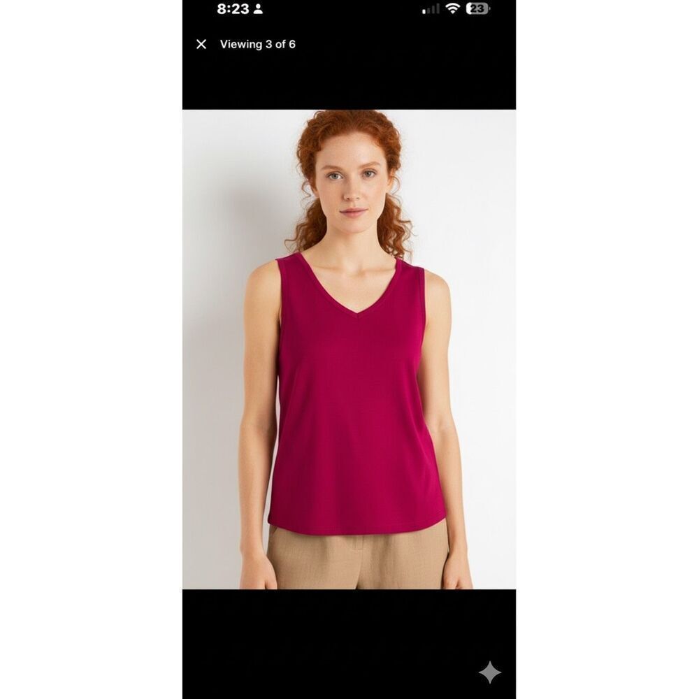 HANRO Balance Shirt Tank Top NWT Barberry V-Neck Size Small LYOCELL